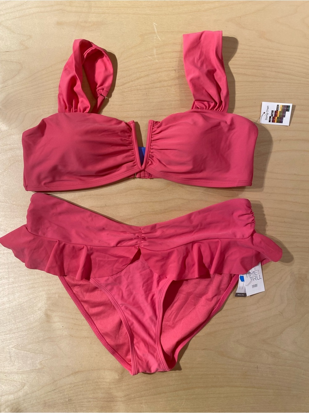 Time and Tru Hot Pink Ruffle Bikini Set XL (16-18) (RF) - Picture 3 of 7